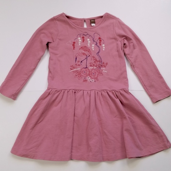 TEA COLLECTION whooping crane dusty rose long sleeve dress Girls Sz 2 Mauve Pink - Picture 1 of 6